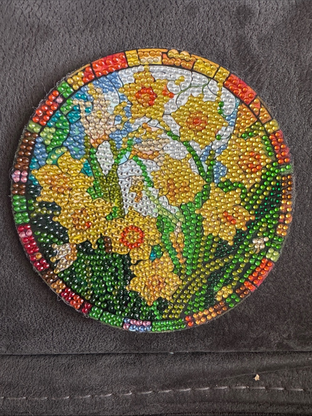 Yellow Floral Daffodils Crystal Mosaic Coaster or Kitchen Trivet - Home Accent